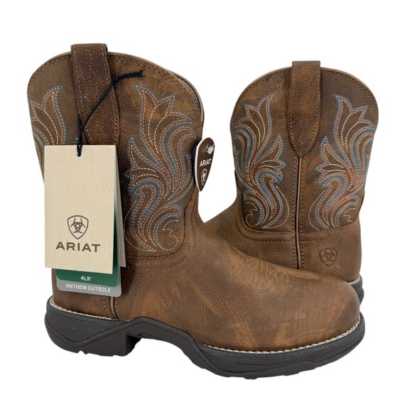 NWOB Ariat Women's Brown Leather Western Shortie Boots US 7B Oil/Slip Resistant - Picture 5 of 12